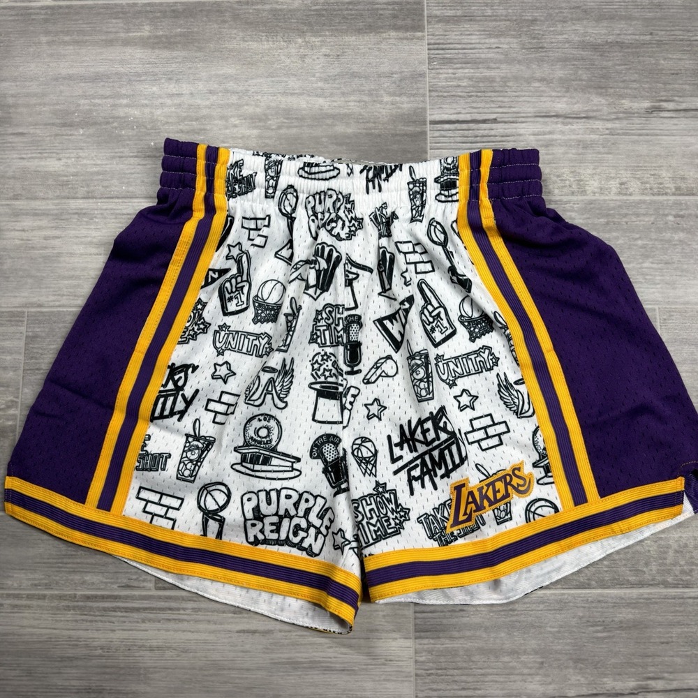 Los Angeles Lakers Mitchell & Ness Swingman‎ Doodle Shorts Woman's Medium NWT